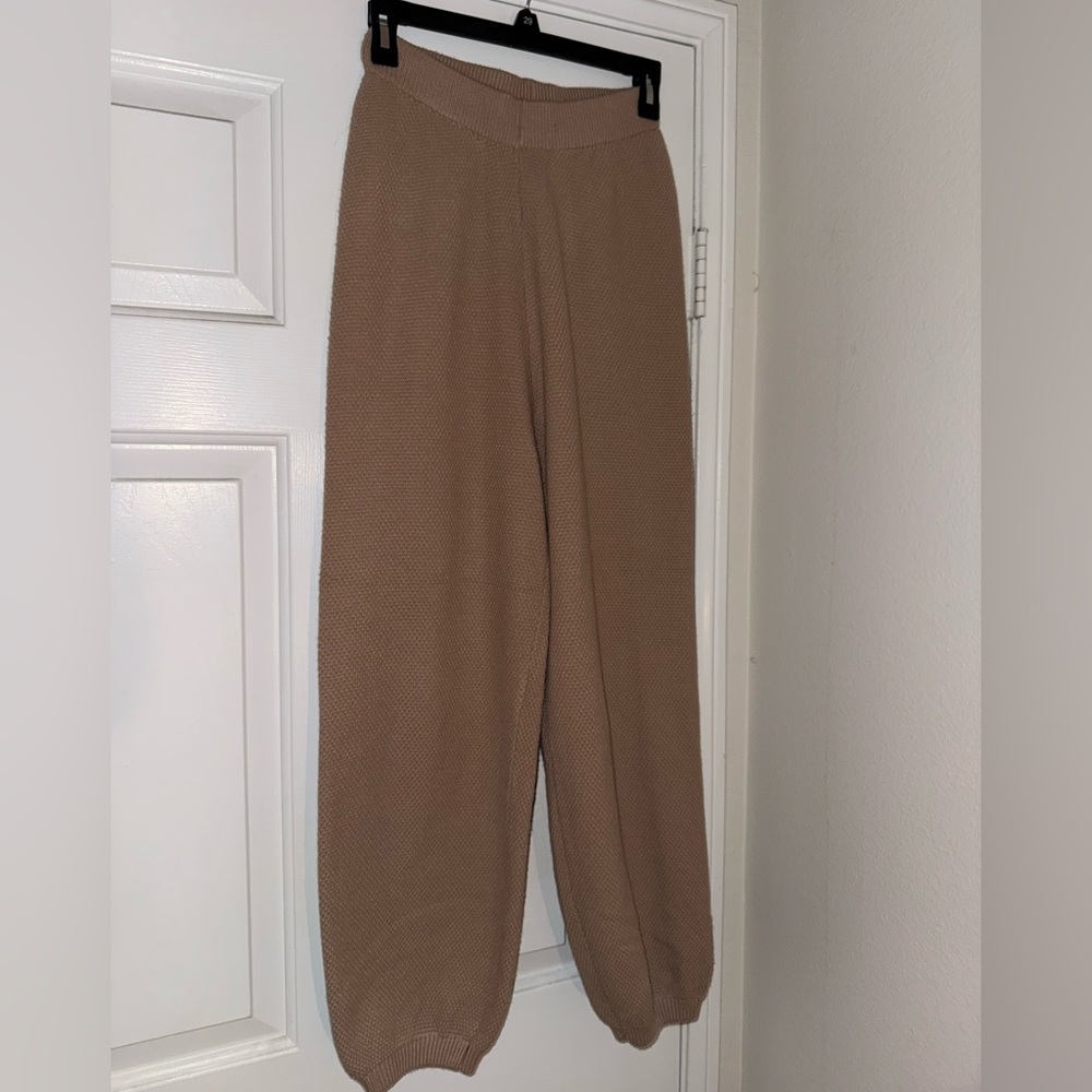 Elegant Wide Leg Tan Knit Pants